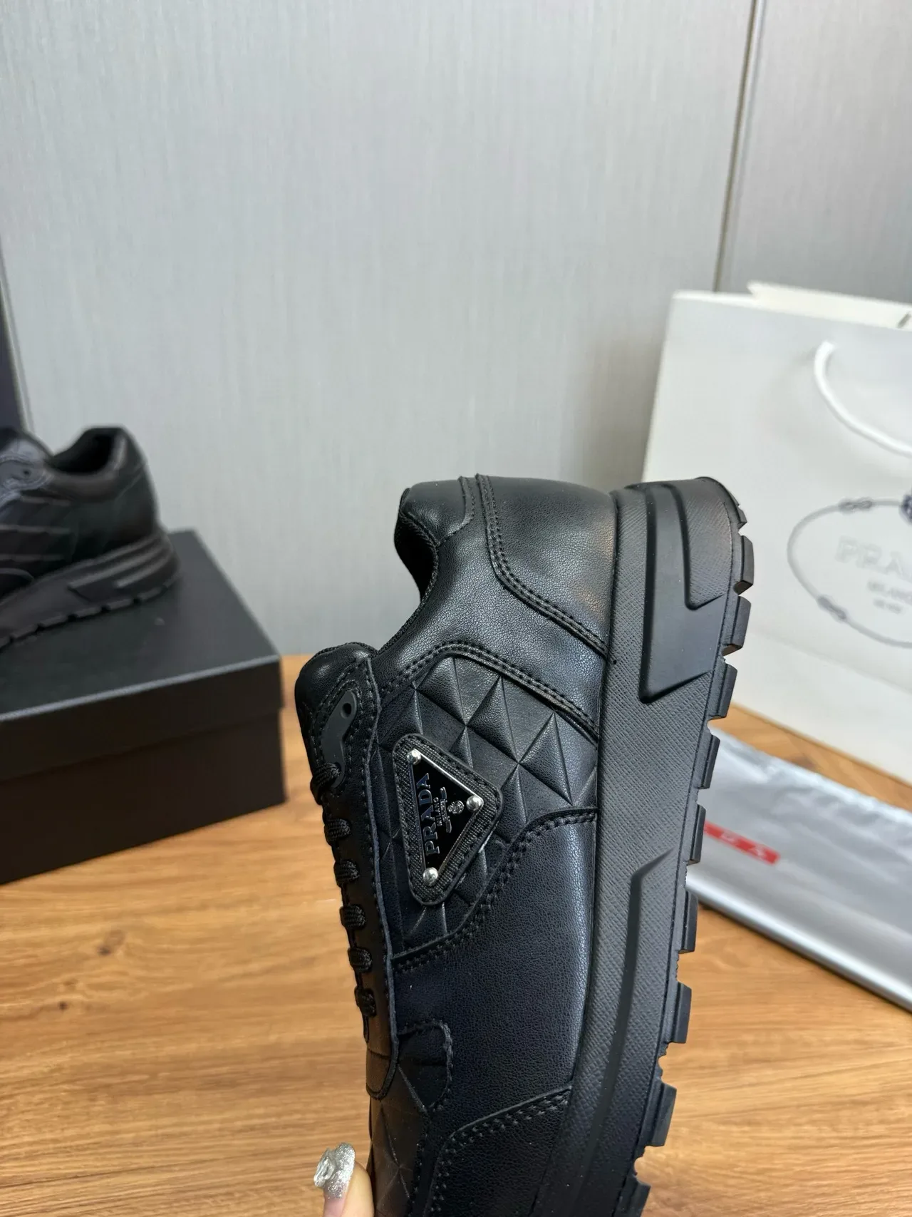 Prada Cloudbust Black Quilted Leather Upper Triangular Logo Plaque Lifestyle Sneakers 8