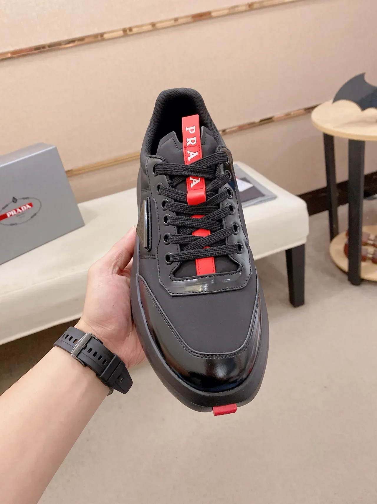Prada Cloudbust Black Red Low-Top Platform Sole Chunky Sneakers 5