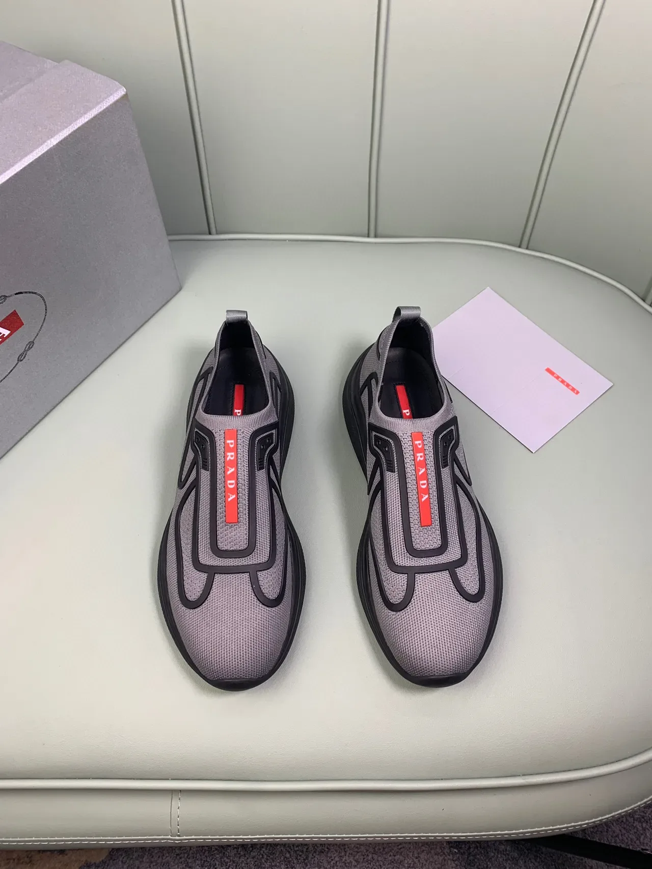 Prada Cloudbust Gray and Black Slip-On Lifestyle Sneakers 4