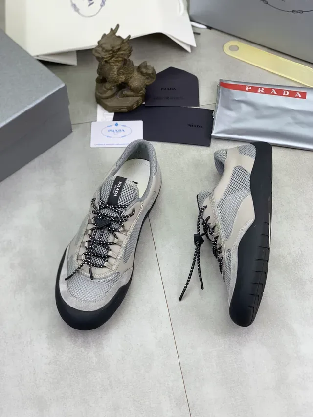Prada Cloudbust Gray Mesh and Suede Lifestyle Sneakers 5