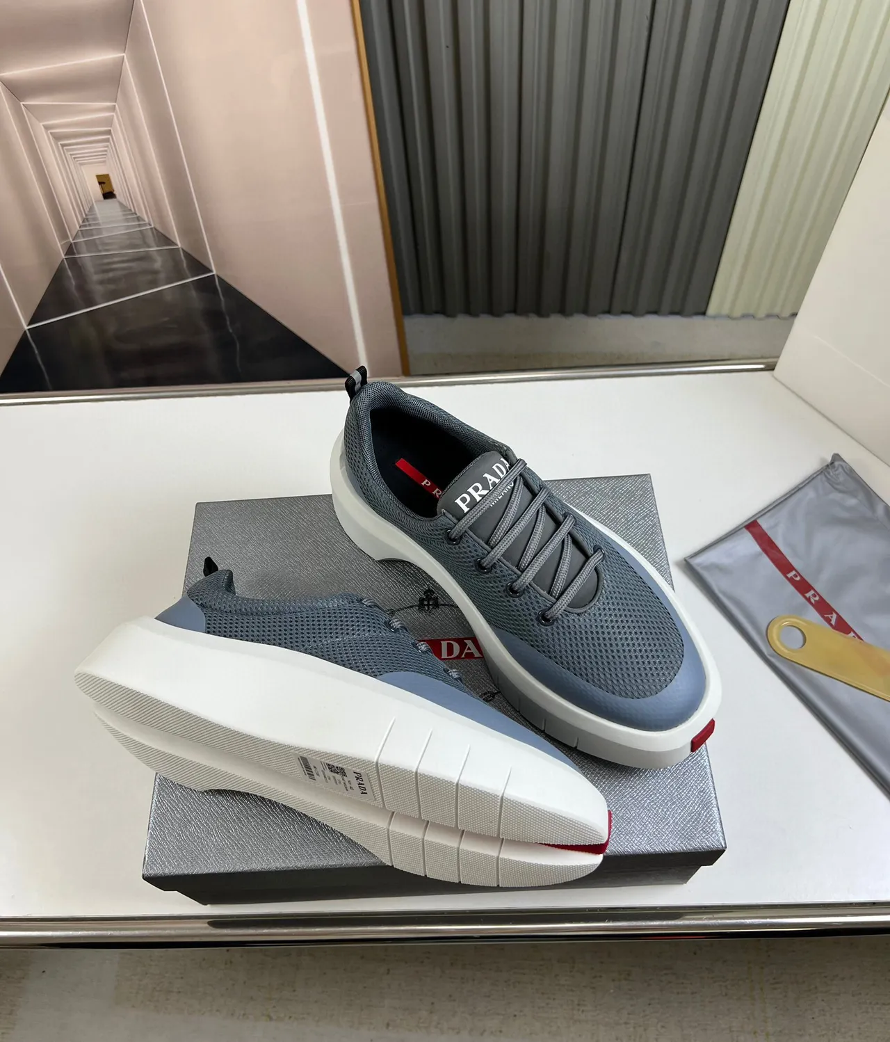 Prada Cloudbust Gray Mesh Platform Chunky Sneakers 5