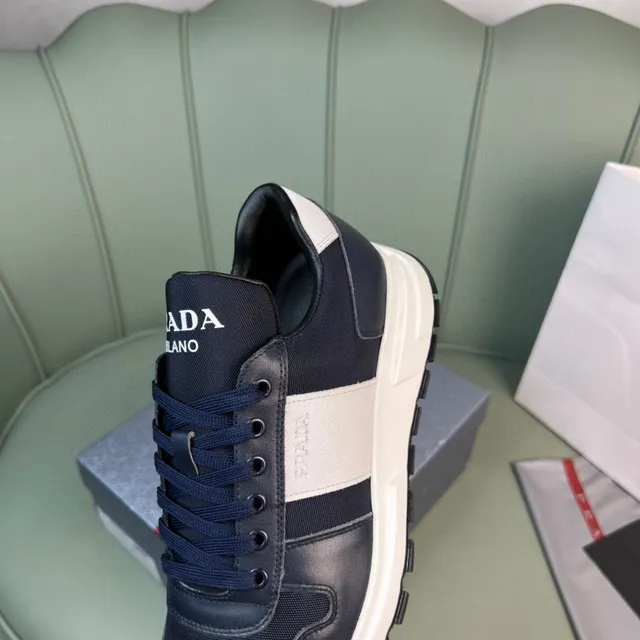Prada Cloudbust Navy White Leather-Mesh Hybrid Contrast Midsole Chunky Sneakers 2