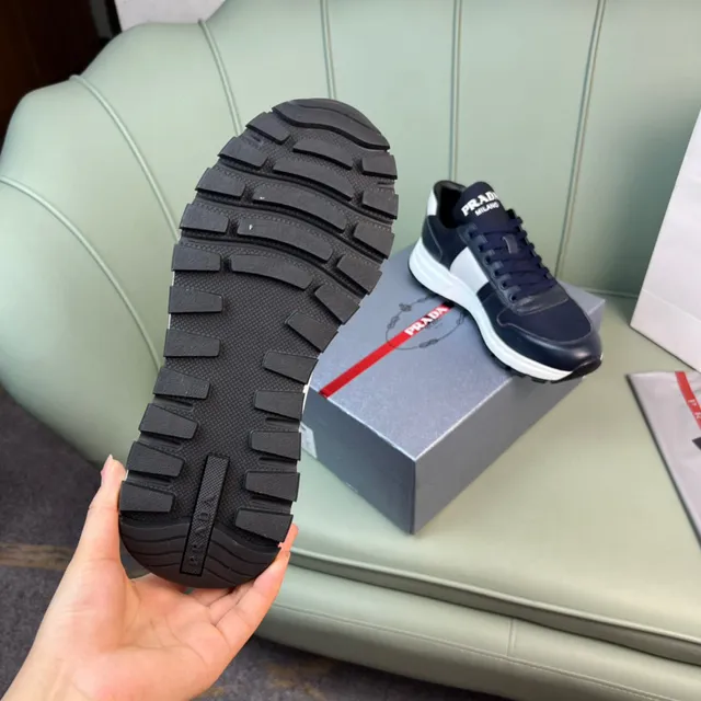 Prada Cloudbust Navy White Leather-Mesh Hybrid Contrast Midsole Chunky Sneakers 3