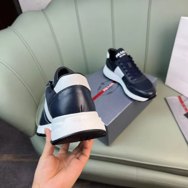 Prada Cloudbust Navy White Leather-Mesh Hybrid Contrast Midsole Chunky Sneakers 4