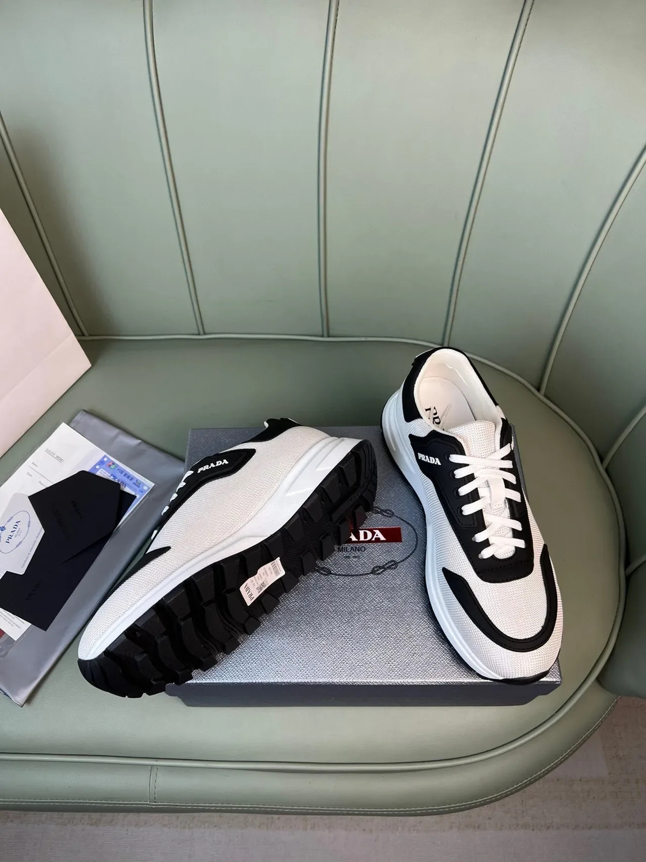 Prada Cloudbust Off-White and Black Chunky Sneakers 7