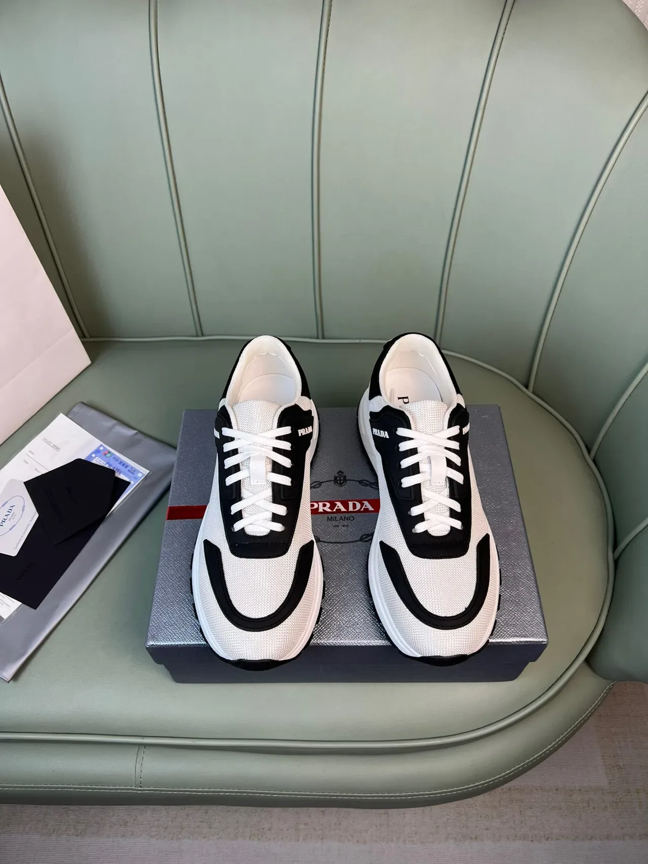 Prada Cloudbust Off-White and Black Chunky Sneakers 9