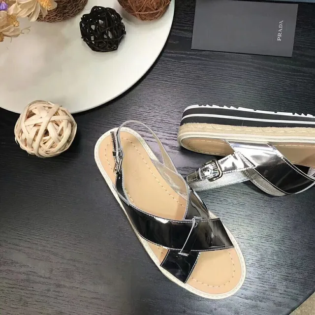 Prada Cloudbust Silver Beige Metallic Straps Crisscross Vamp Casual Sandals 3