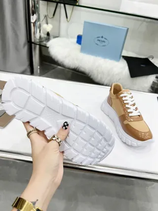 Prada Cloudbust Tan and White Chunky Sneakers 2