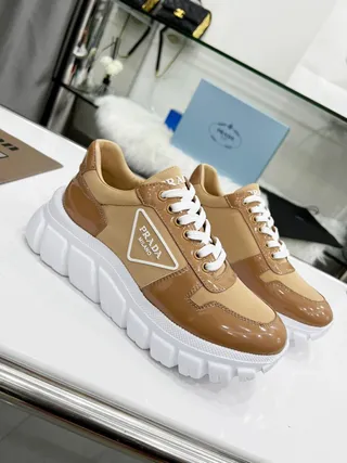 Prada Cloudbust Tan and White Chunky Sneakers 4