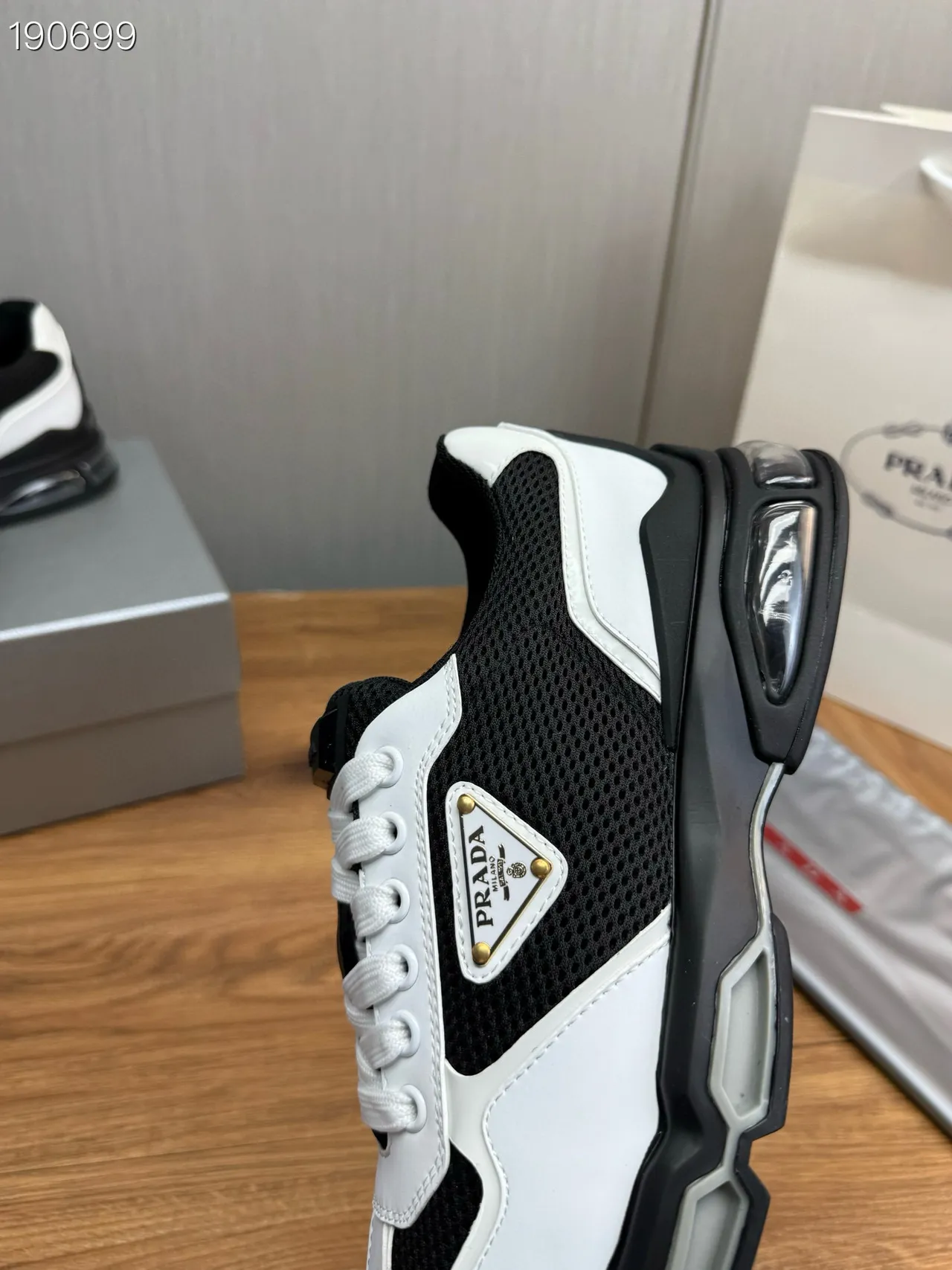 Prada Cloudbust White and Black Mesh Leather Chunky Sneakers 2