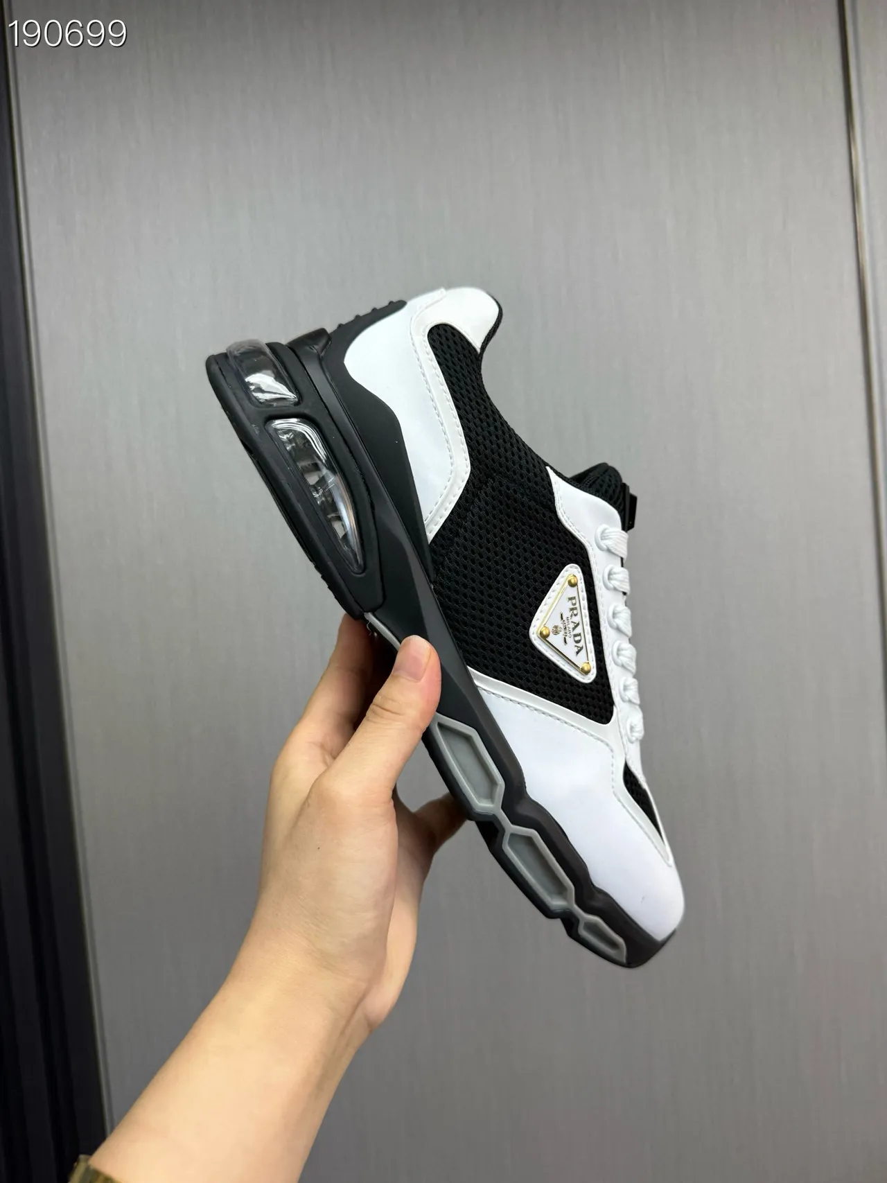 Prada Cloudbust White and Black Mesh Leather Chunky Sneakers 3