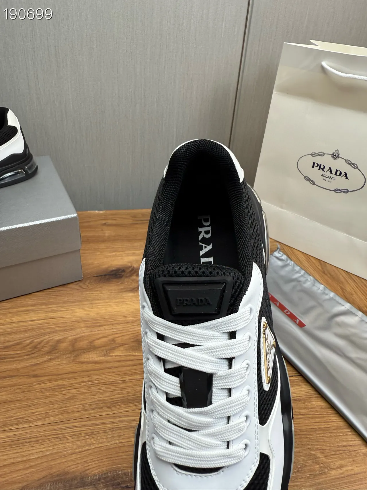 Prada Cloudbust White and Black Mesh Leather Chunky Sneakers 4