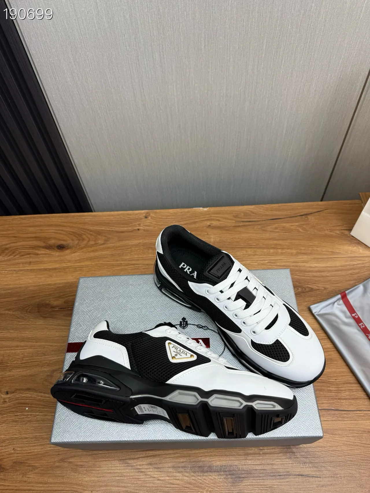 Prada Cloudbust White and Black Mesh Leather Chunky Sneakers 5
