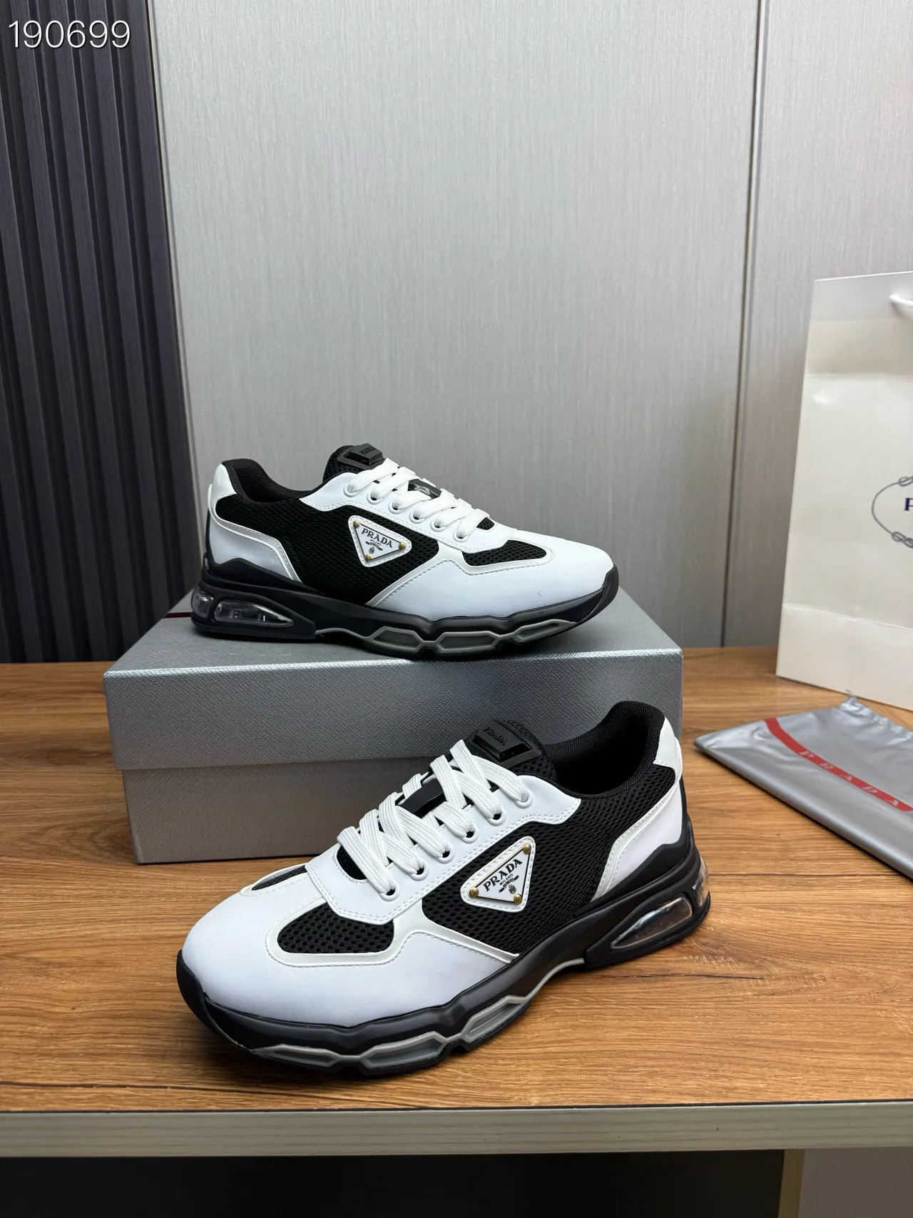 Prada Cloudbust White and Black Mesh Leather Chunky Sneakers 7