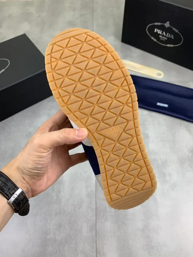 Prada Cloudbust White Blue Color-Blocked Leather Triangular Metal Logo Plaque Lifestyle Sneakers 3