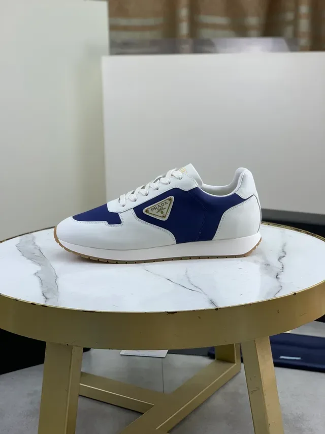 Prada Cloudbust White Blue Color-Blocked Leather Triangular Metal Logo Plaque Lifestyle Sneakers 5