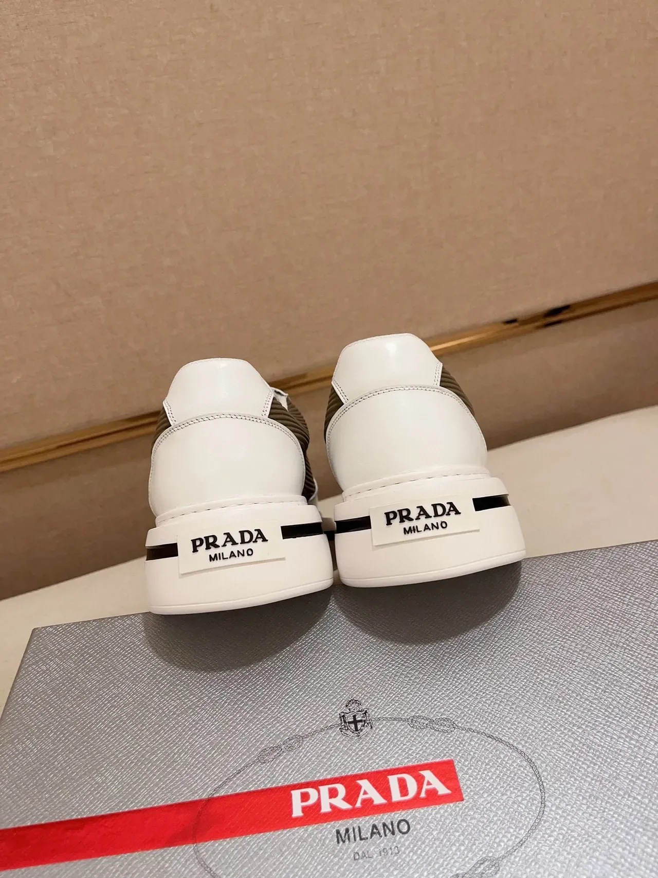Prada Cloudbust White Brown Platform Sole Ribbed Textile Overlay Lifestyle Sneakers 3
