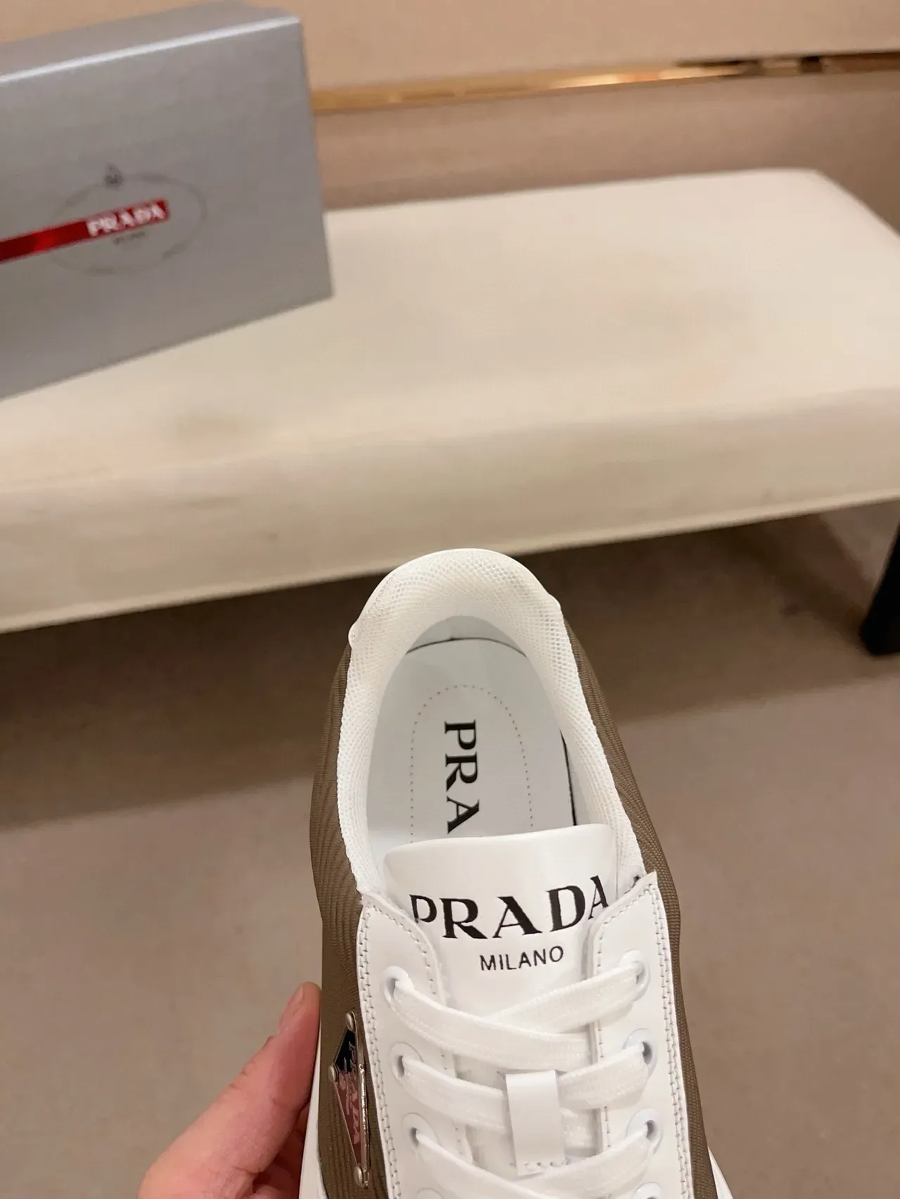Prada Cloudbust White Brown Platform Sole Ribbed Textile Overlay Lifestyle Sneakers 4