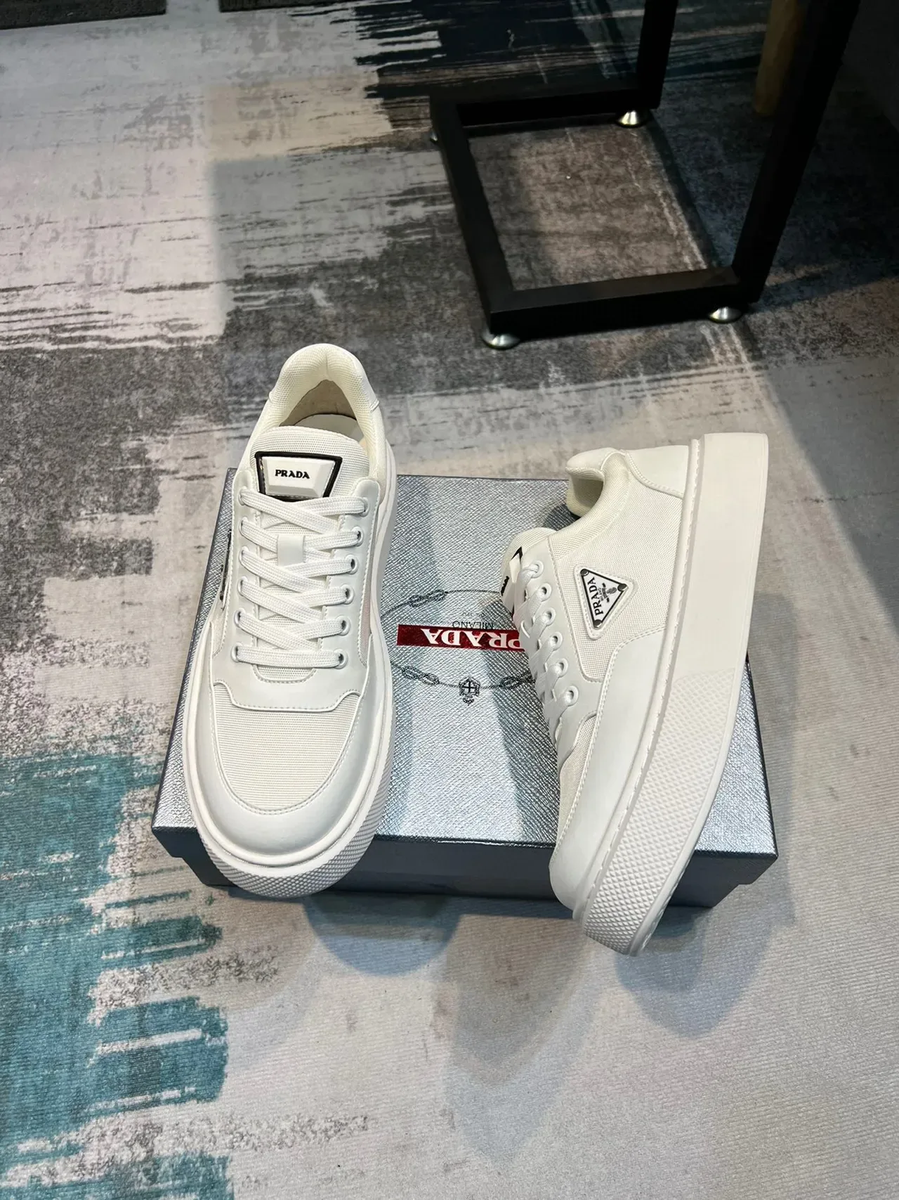 Prada Cloudbust White Gray Low-Top Platform Sole Lifestyle Sneakers 5