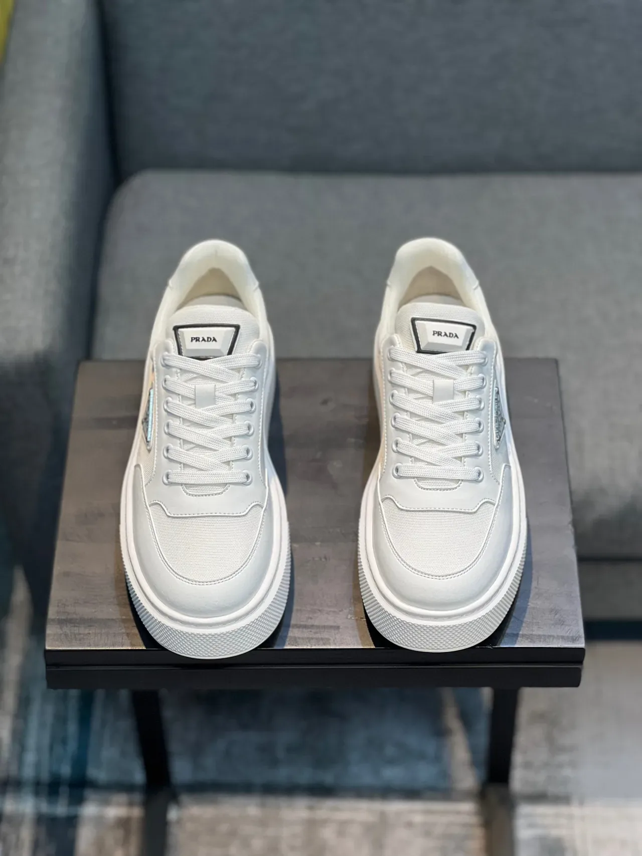 Prada Cloudbust White Gray Low-Top Platform Sole Lifestyle Sneakers 7