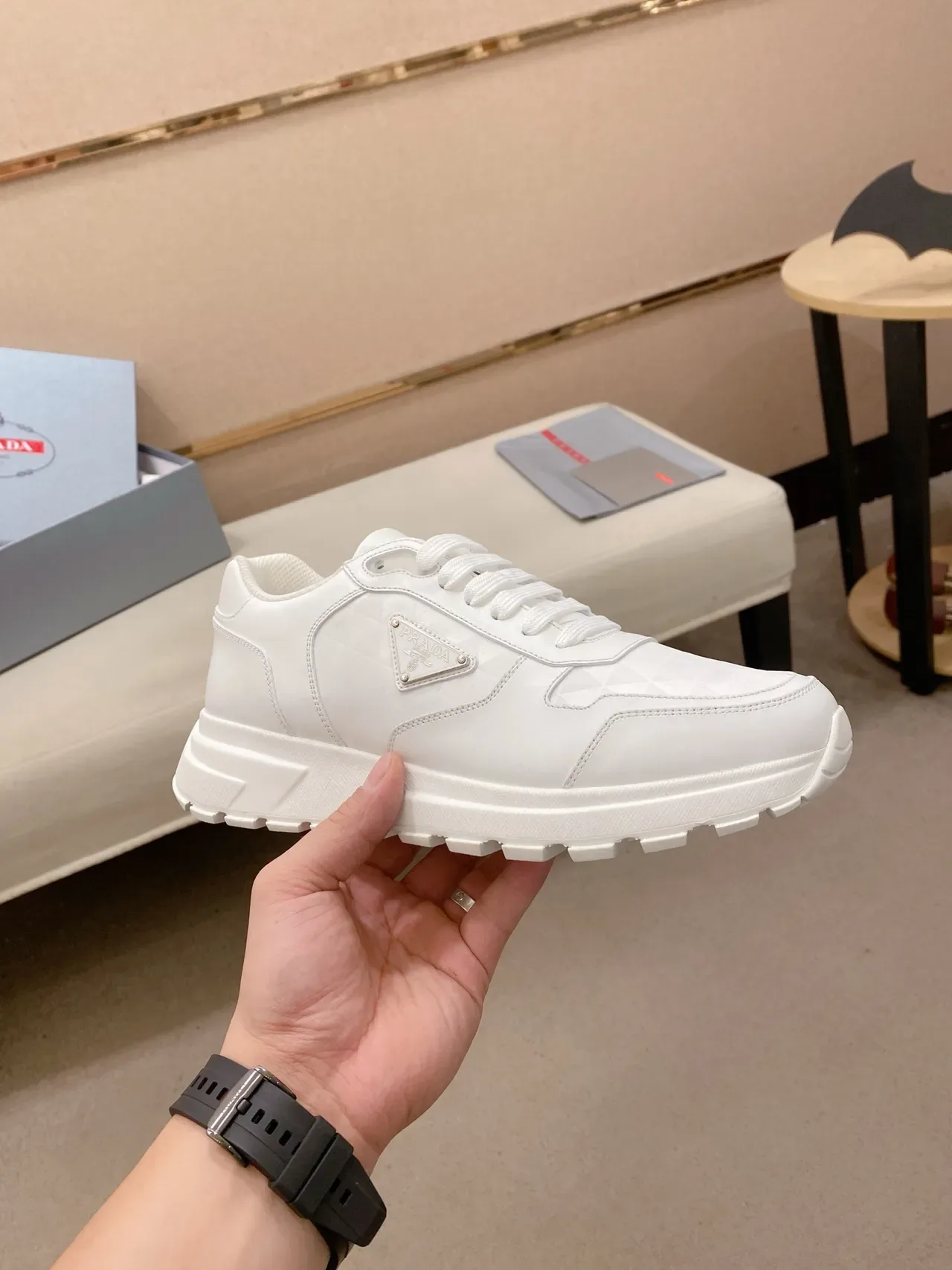 Prada Cloudbust White Leather Lifestyle Sneakers 4