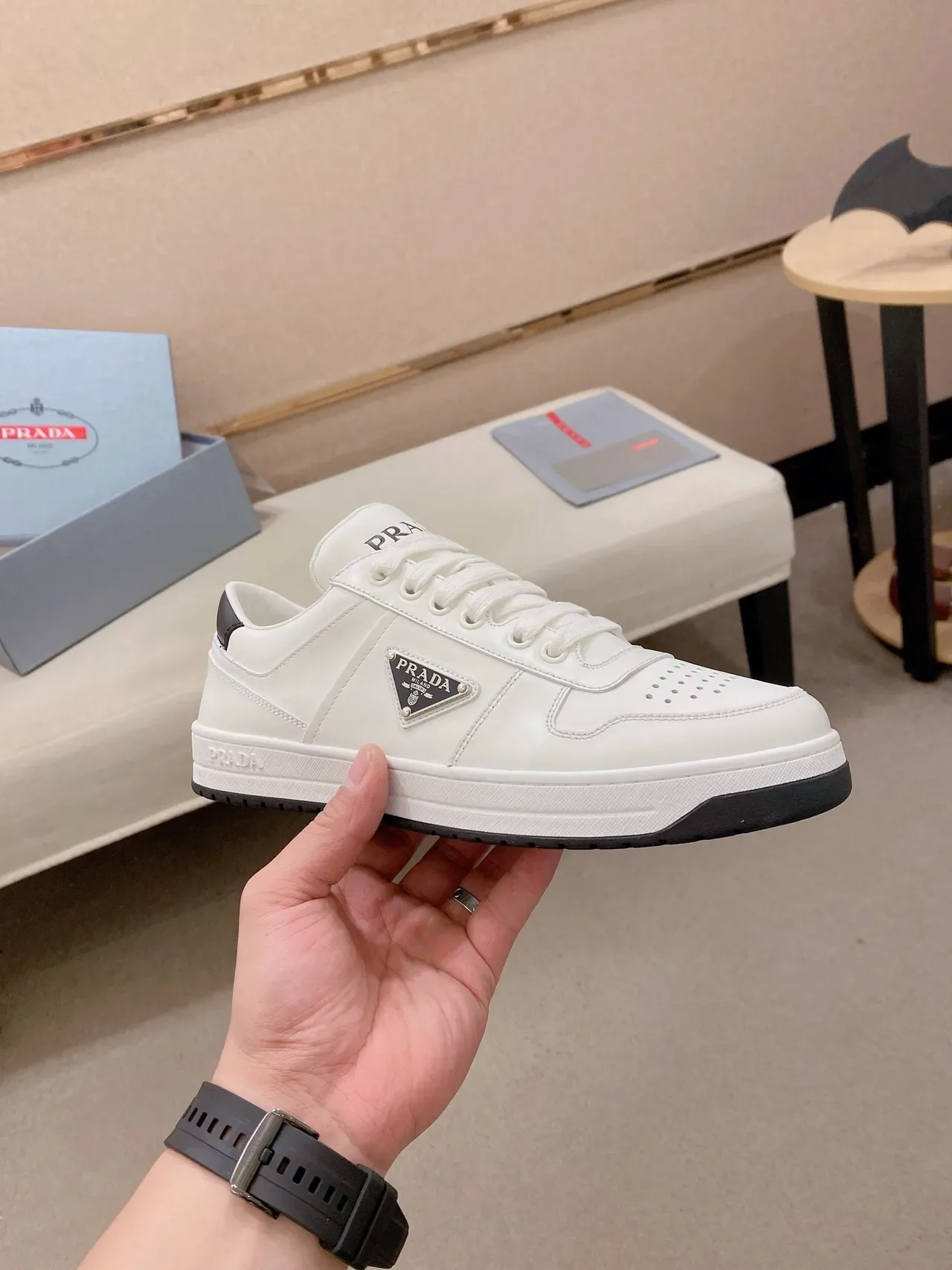 Prada Cloudbust White Leather Perforated Toe Lifestyle Sneakers 4