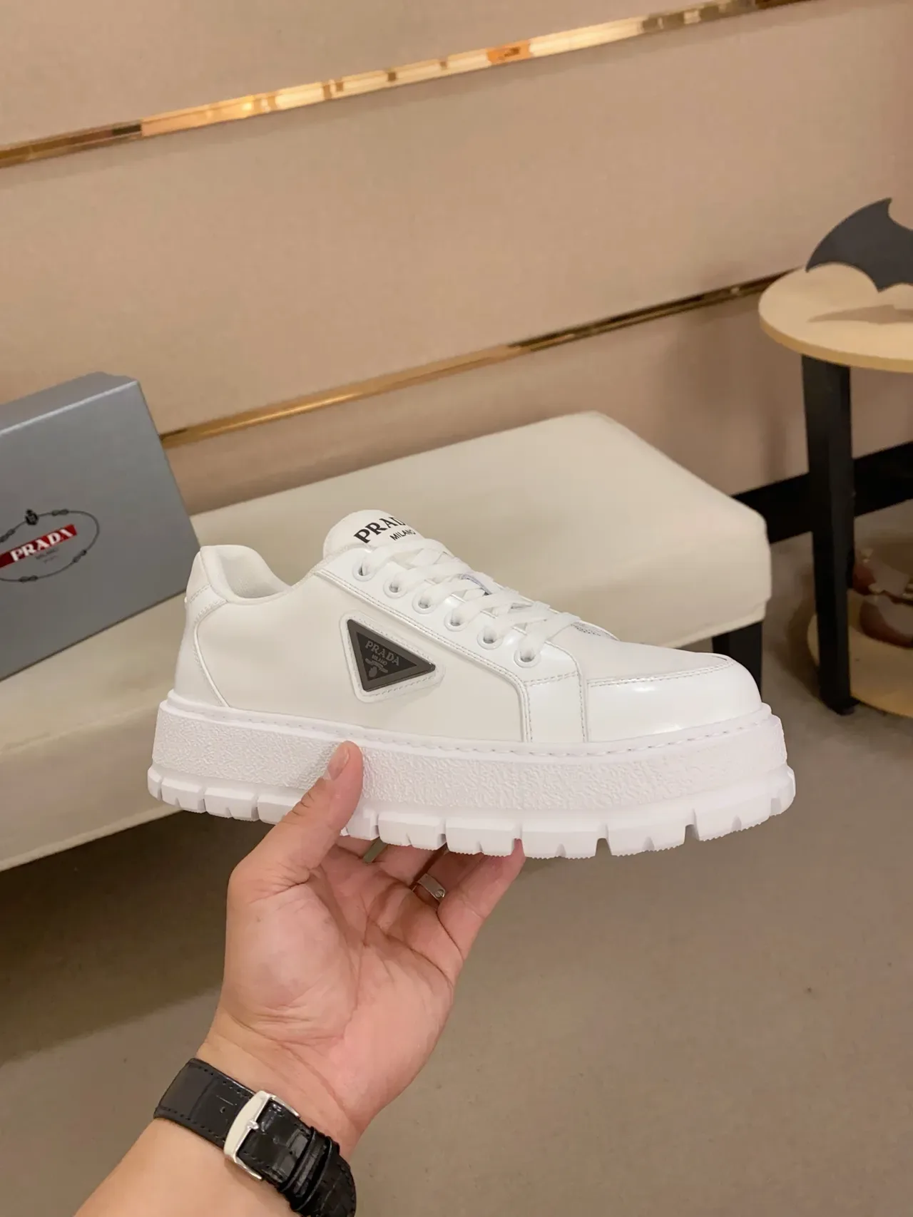 Prada Cloudbust White Leather Platform Sole Chunky Sneakers 4