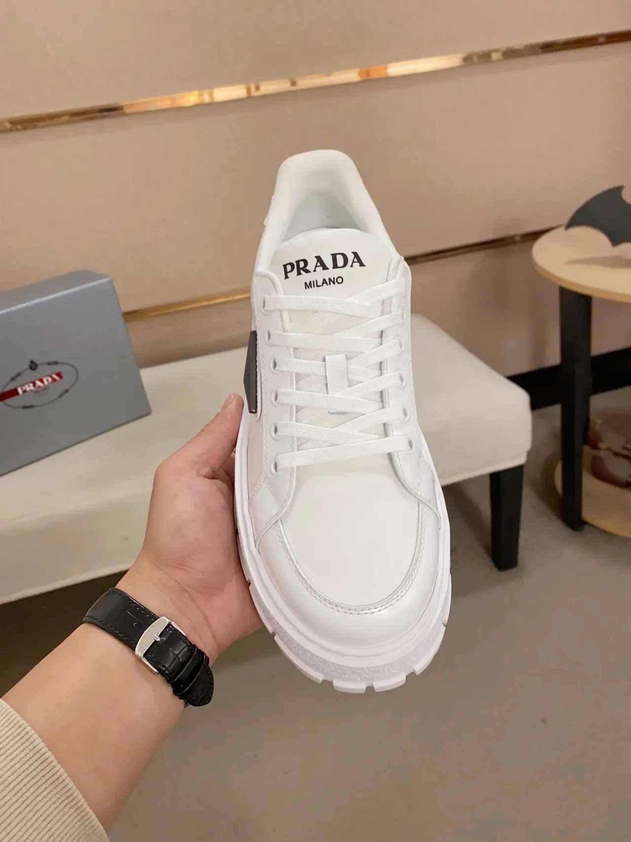 Prada Cloudbust White Leather Platform Sole Chunky Sneakers 5