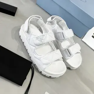Prada Cloudbust White Quilted Nylon Platform Casual Sandals