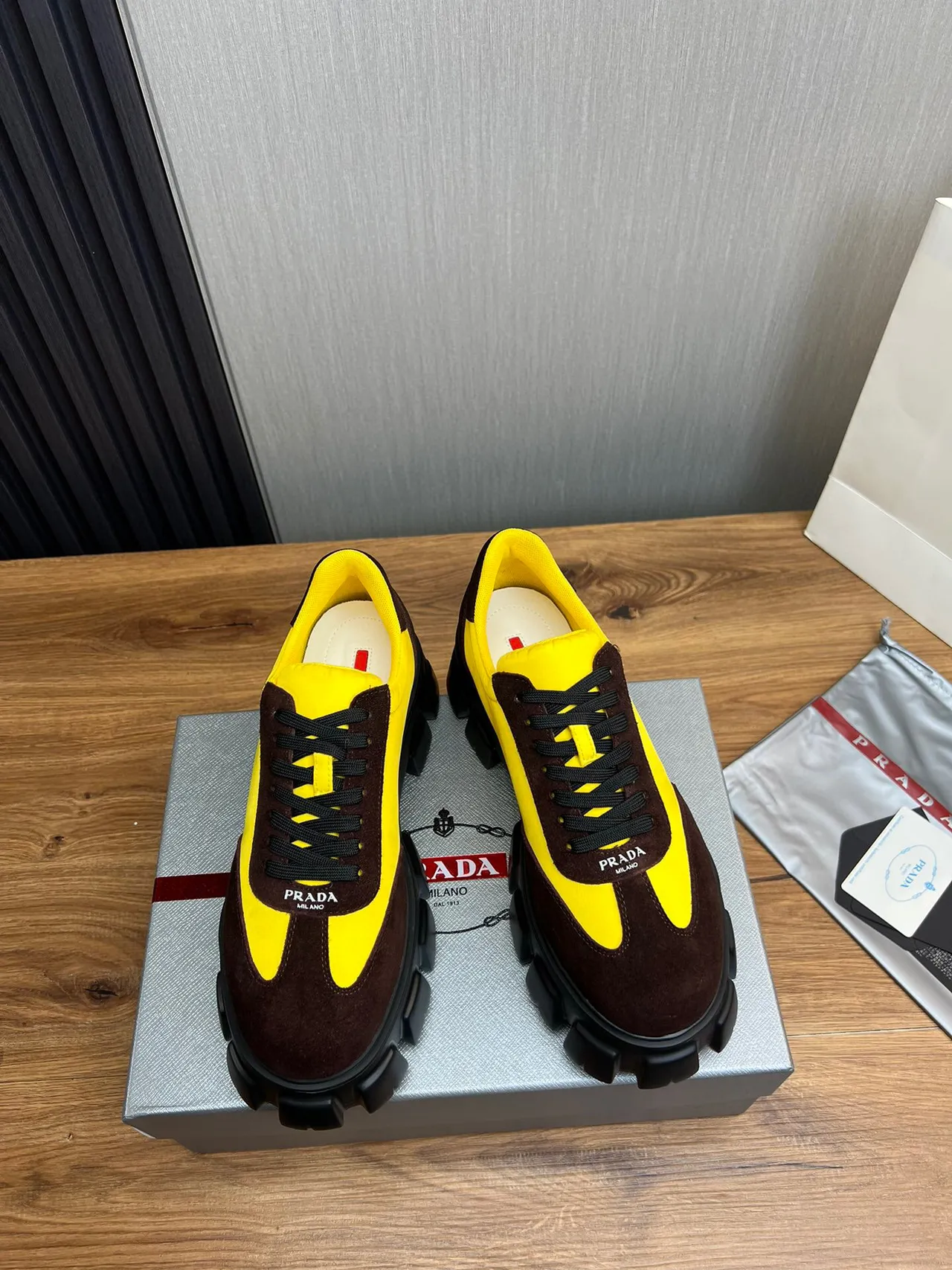 Prada Cloudbust Yellow and Brown Chunky Sneakers 2