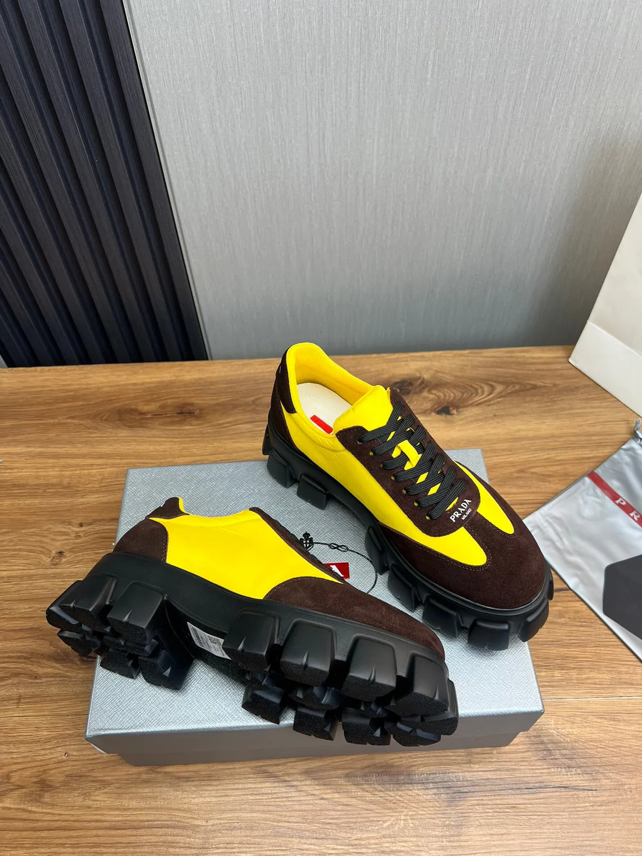 Prada Cloudbust Yellow and Brown Chunky Sneakers 5