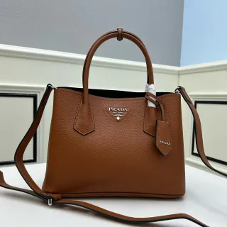 Prada Galleria Brown Pebbled Leather Top-Handle Tote Bag