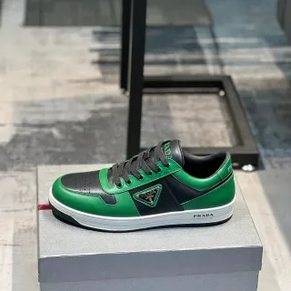 Prada أخضر أسود بناء جلد بانيلد حظر ألوان نمط حياة حذاء رياضي