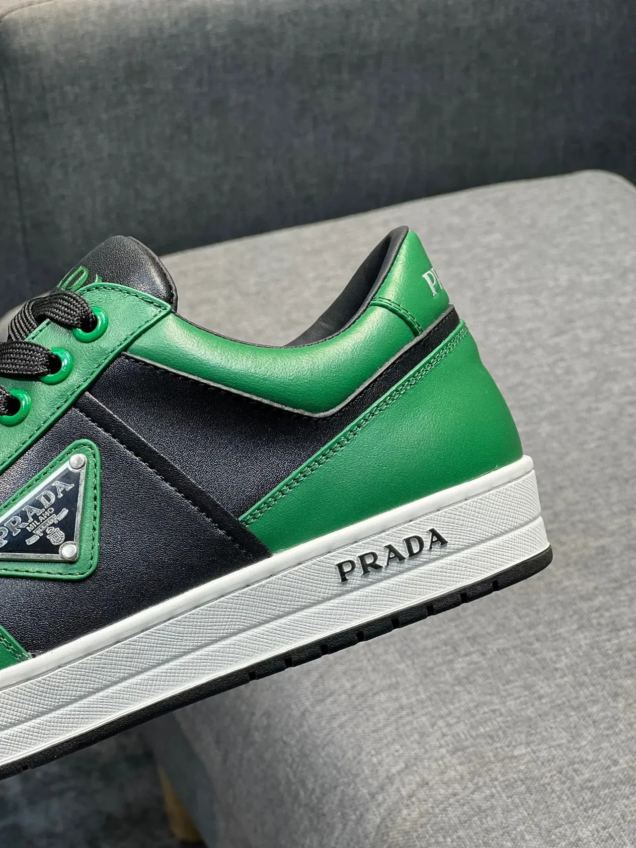 Prada Green Black Panelled Leather Construction Color Blocking Lifestyle Sneakers 9
