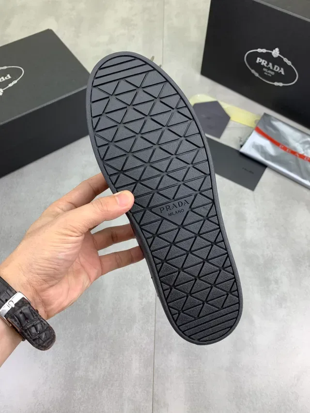Prada Loafer Black Pebbled Leather Metal Triangle Logo Loafer 2