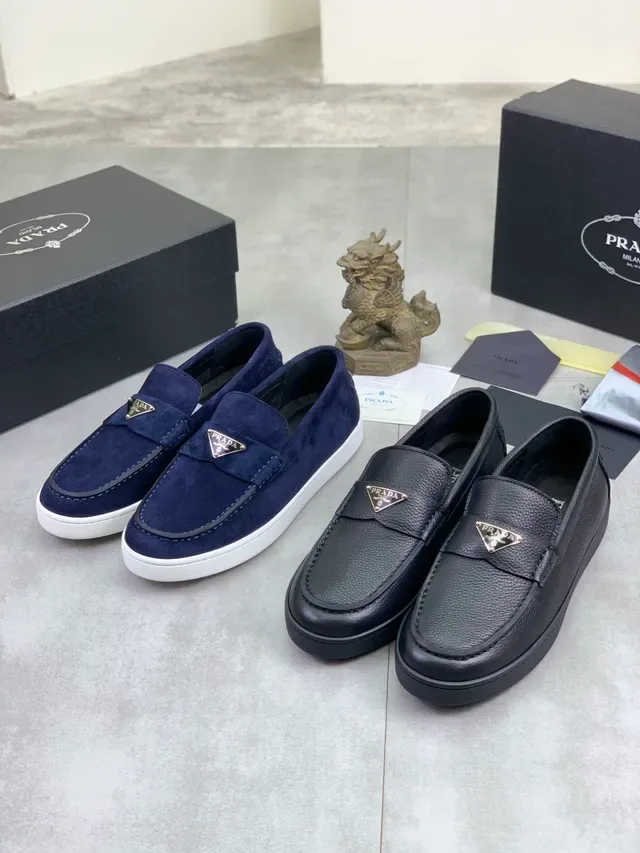 Prada Loafer Black Pebbled Leather Metal Triangle Logo Loafer 6