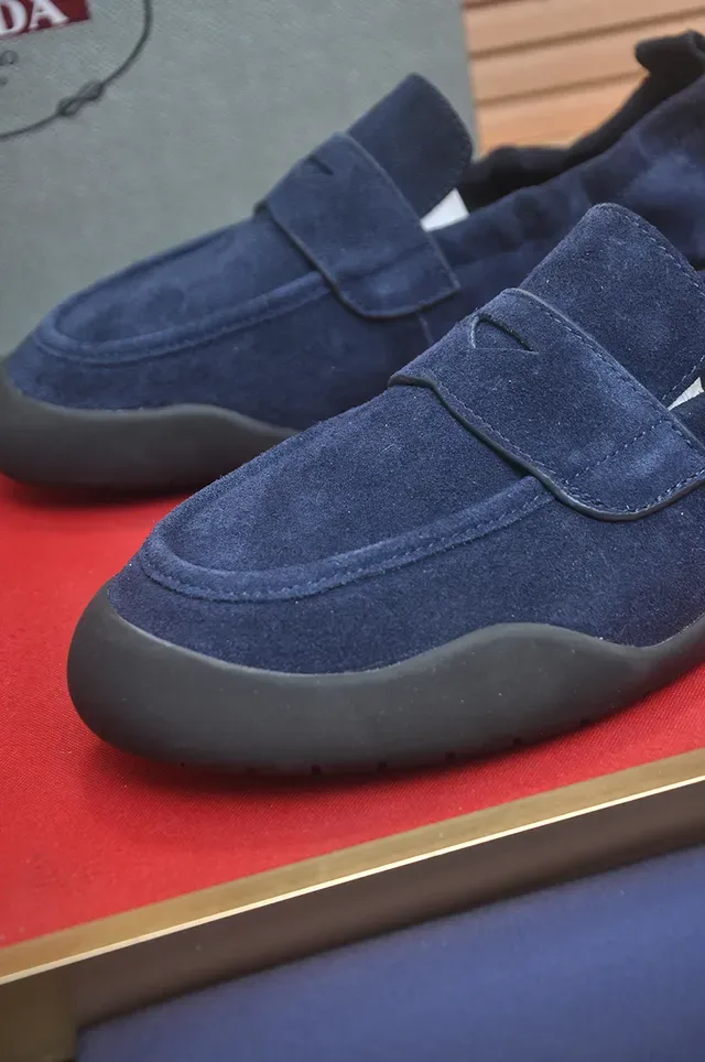 Prada Navy Suede Strap Loafers 2