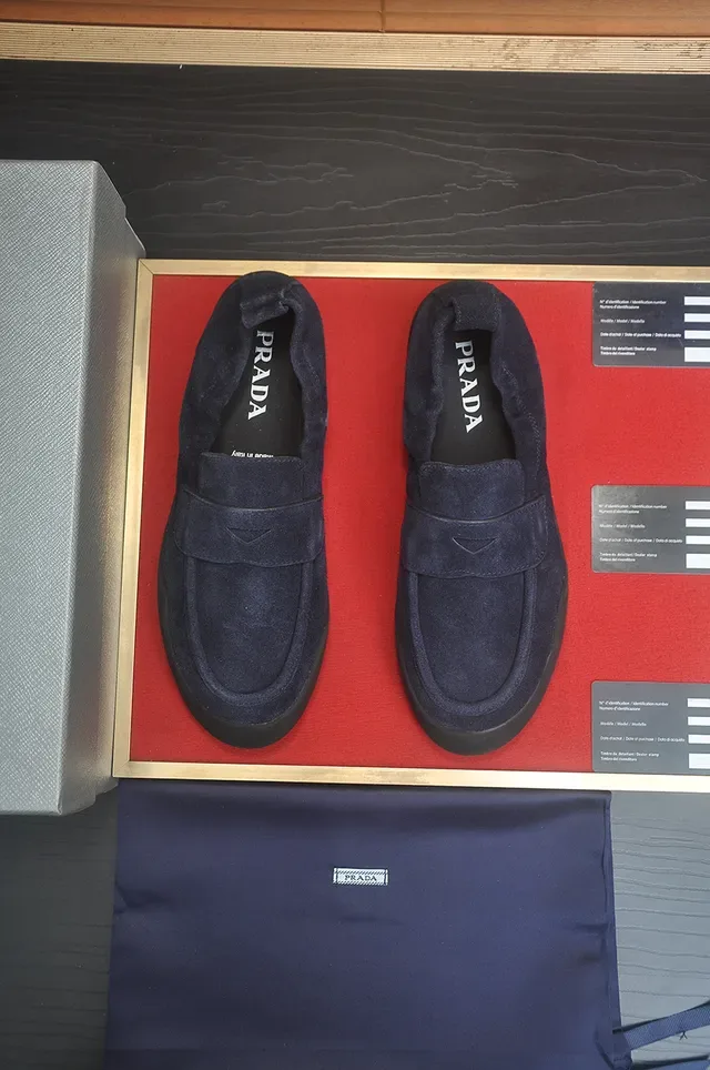 Prada Navy Suede Strap Loafers 5