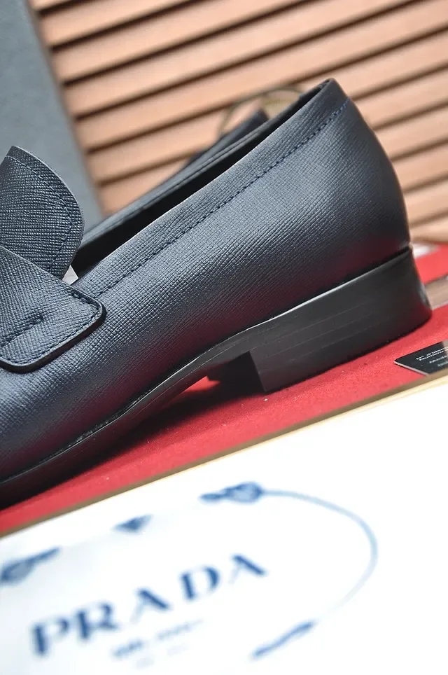 Prada Navy Textured Leather Penny Loafer 2