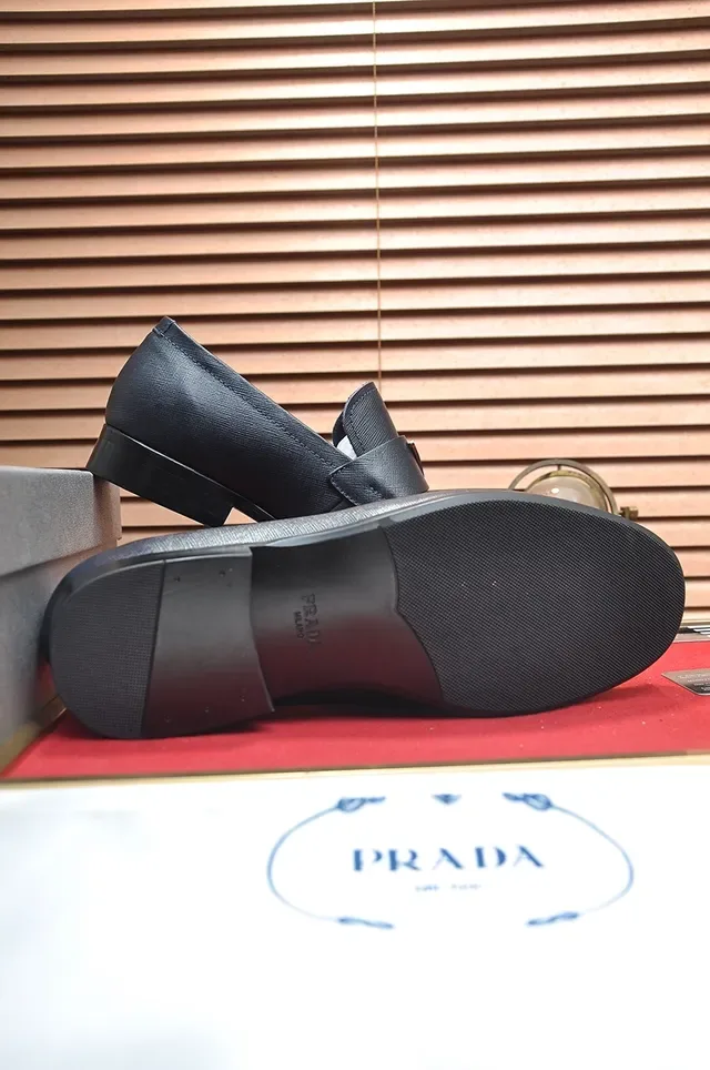 Prada Navy Textured Leather Penny Loafer 3
