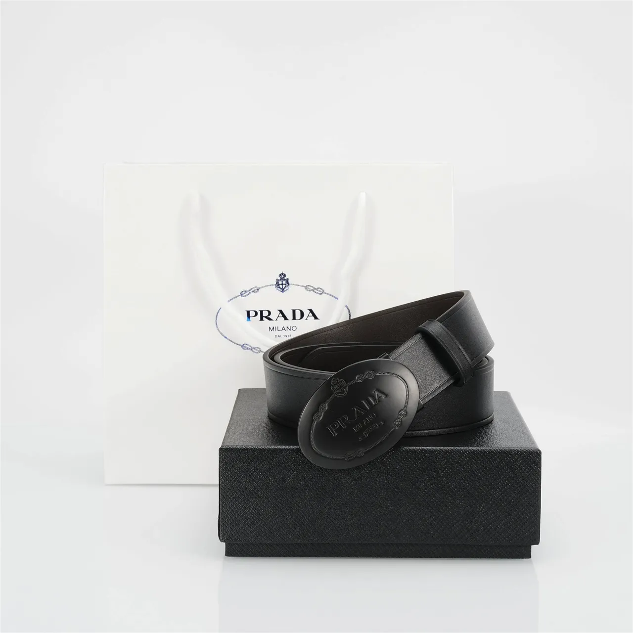 Prada Oval Buckle Black Leather Belt 4