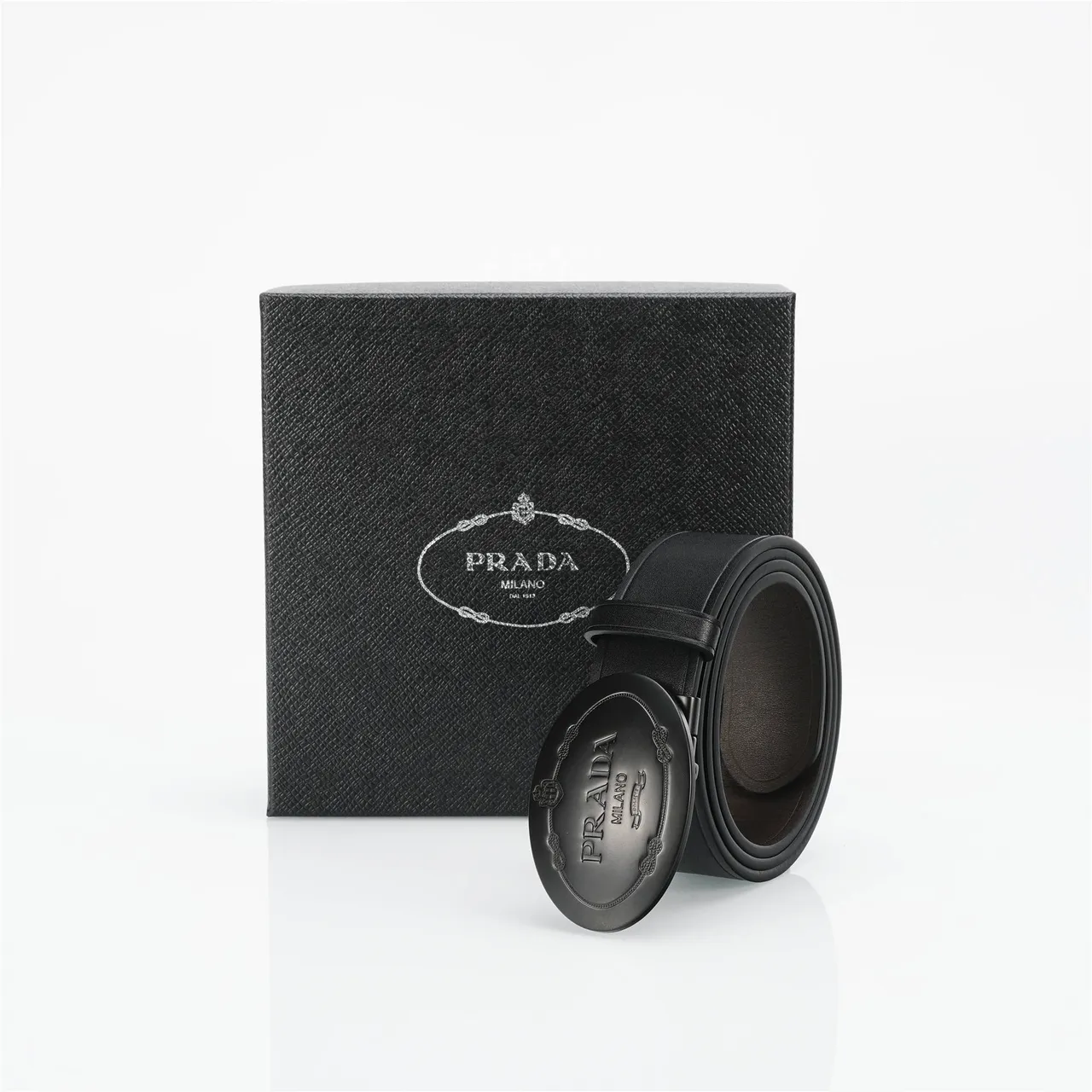 Prada Oval Buckle Black Leather Belt 5