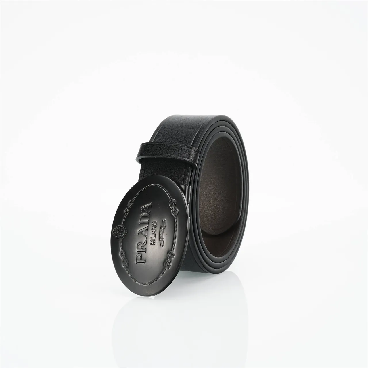 Prada Oval Buckle Black Leather Belt 6