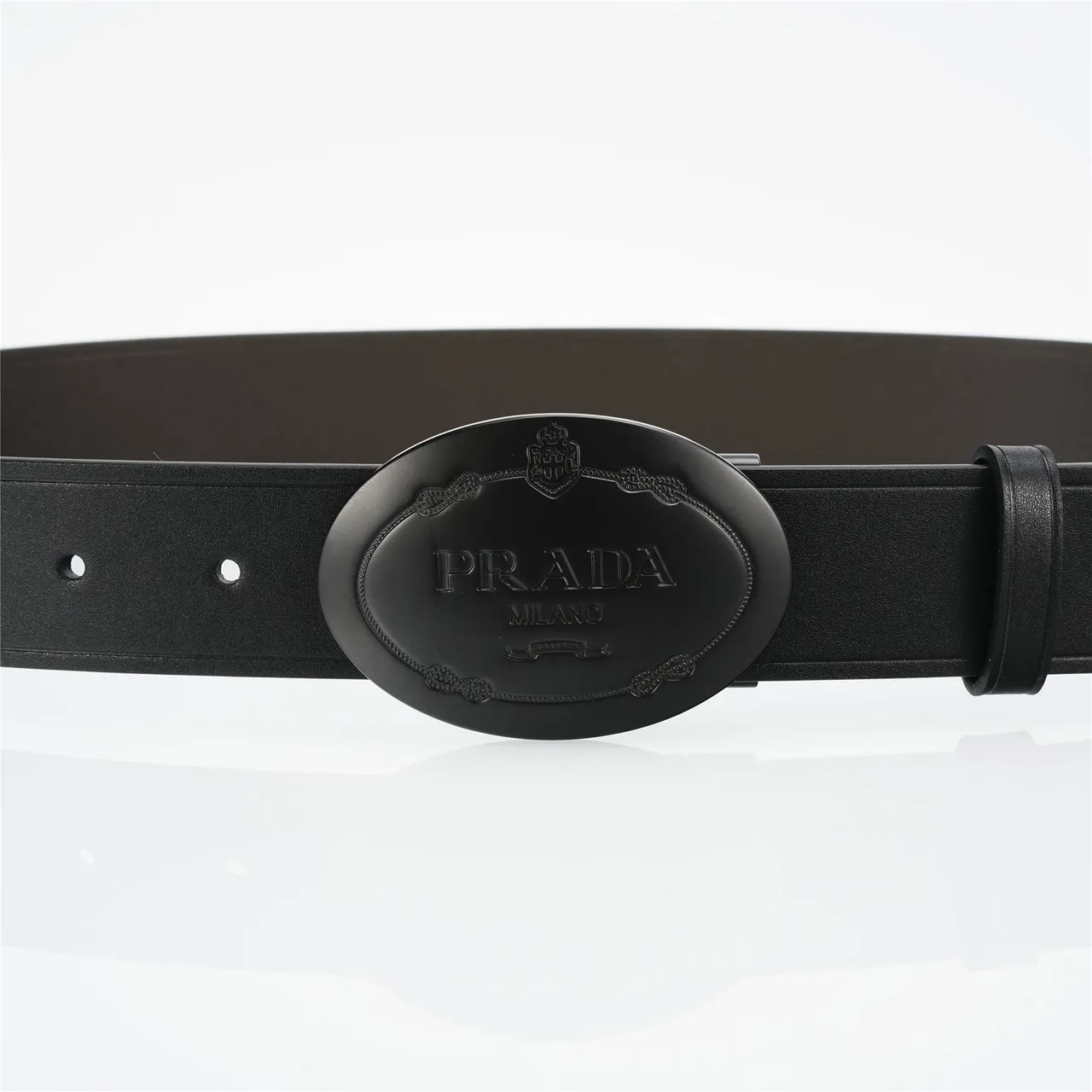 Prada Oval Buckle Black Leather Belt 8