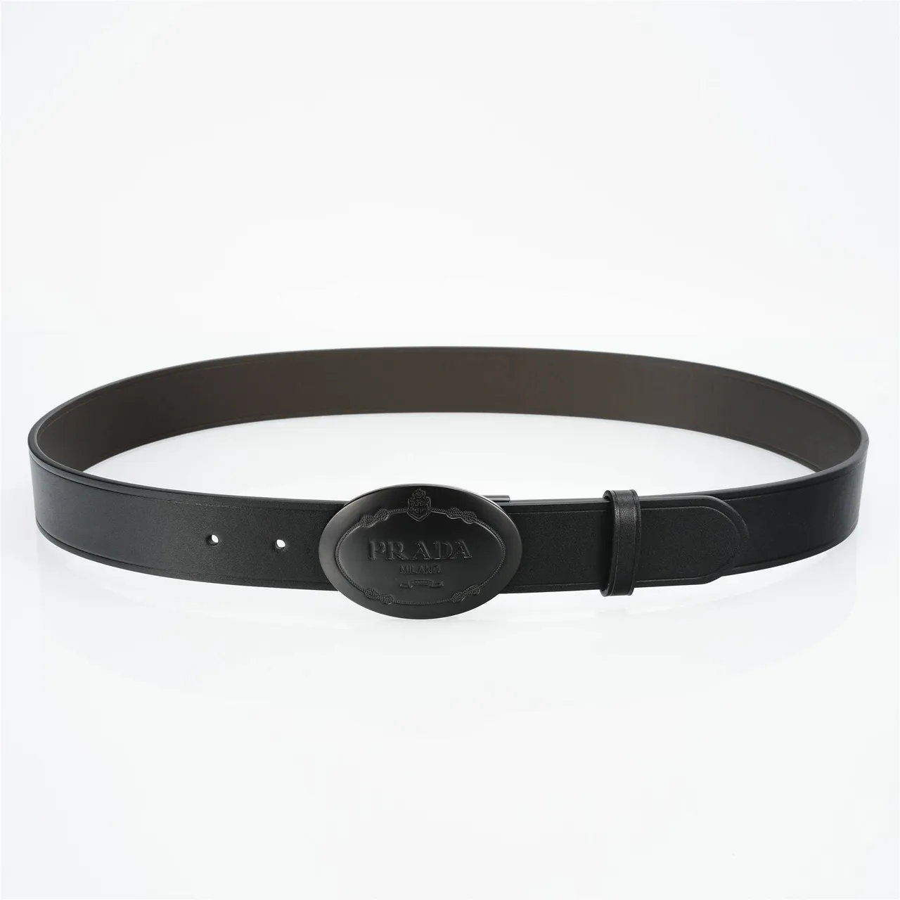 Prada Oval Buckle Black Leather Belt 9