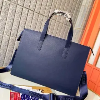 Prada Re-Nylon Tote Navy Structured Rectangular Silhouette Saffiano-Textured Leather Appearance Tote Bag