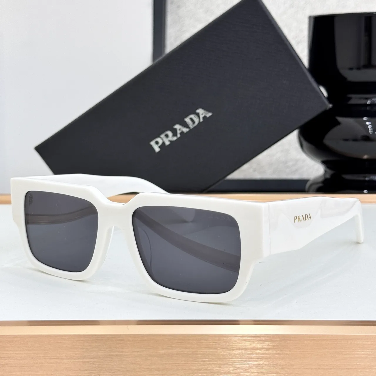 Prada Symbolé Matte Black Geometric Rectangular Sunglasses 4