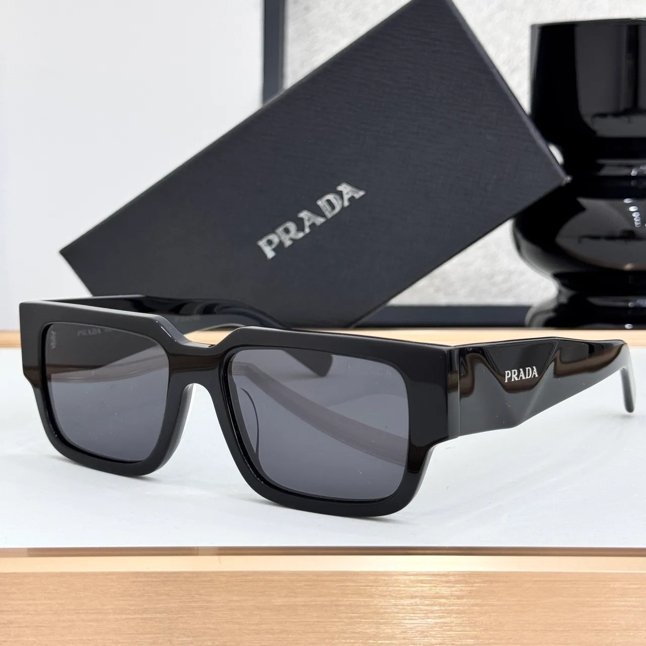 Prada Symbolé Matte Black Geometric Rectangular Sunglasses 8