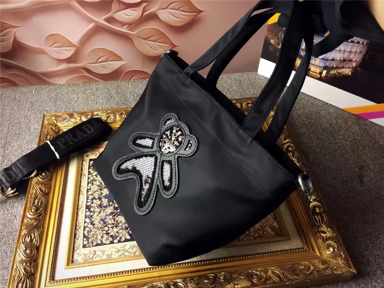 Prada Teddy Bear Black Nylon Tote Bag 4