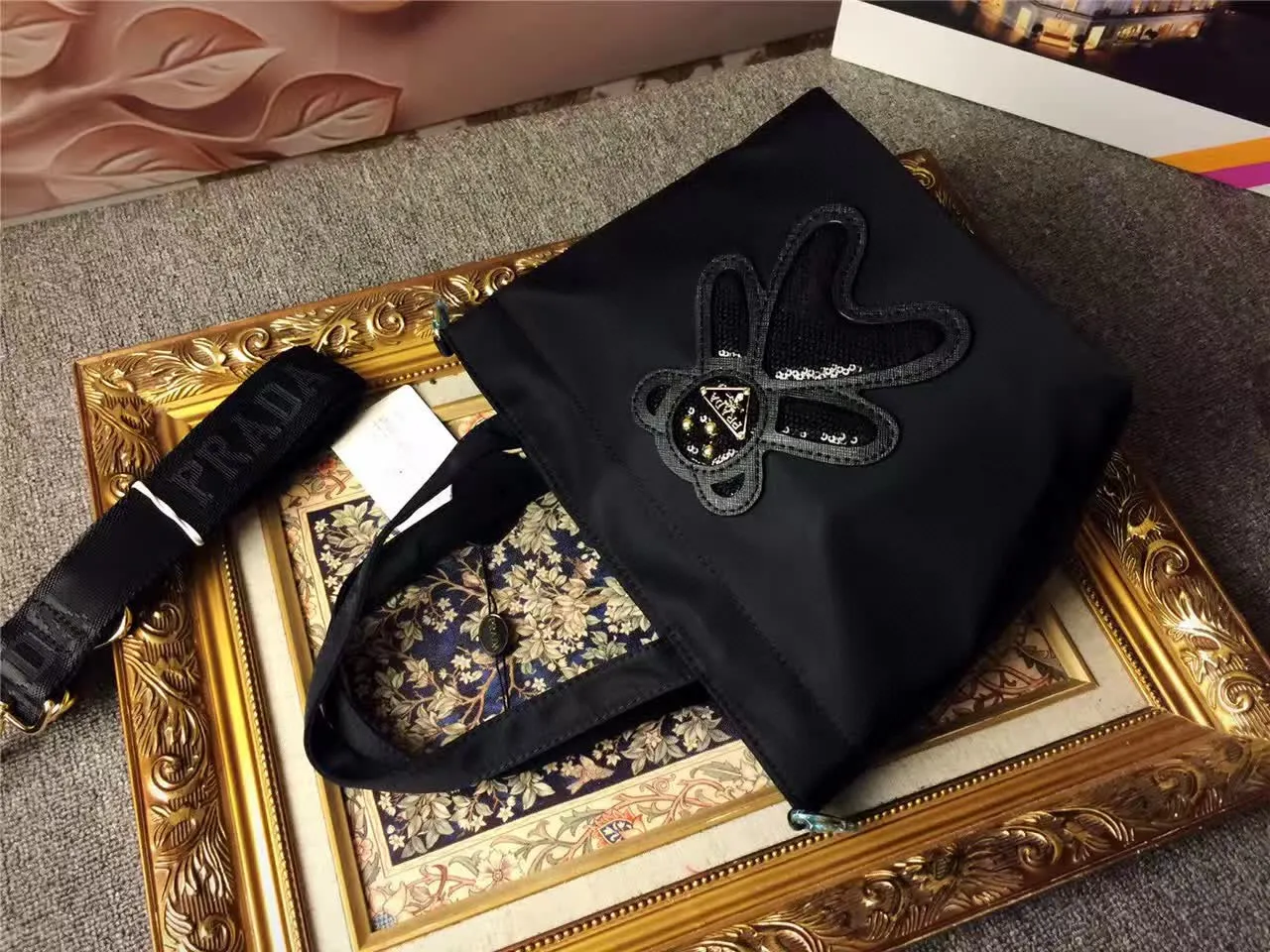 Prada Teddy Bear Black Nylon Tote Bag 7